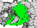 Na zielono zaznaczono obszar występowania widłonoga Calanus glacialis. Gatunek ten żyje wyłącznie w lodowatych wodach Arktyki.
Źródło: http://www.arcodiv.org/watercolumn/copepod/Calanus_glacialis.html

