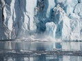 Cielący się lodowiec. Bryła lodu z hukiem odrywa się od jego czoła i wpada do morza, wywołując fale (fot. E. Kapusta)