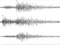 Sejsmogram wstrząsu zarejestrowany w Obserwatorium Geofizycznym w Raciborzu (odległość do epicentrum 220 km).&nbsp; 