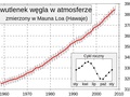 Rys. 4. Stężenie dwutlenku węgla w atmosferze według pomiarów na Mauna Loa (Hawaje) w latach 1959-2009. Źródło: http://pl.wikipedia.org/wiki/Zmiana_klimatu#mediaviewer/File:Mauna_Loa_Dwutlenek_w%C4%99gla-pl.svg