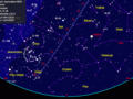 Mapka nieba z zaznaczoną drogą komety C/2014 Q2 (Lovejoy) w styczniu 2015 r. (krzyżyki). Źródło: http://gallery.astronet.pl/images/10910.gif