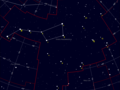 Mapa gwiazdozbioru Wielkiej Niedźwiedzicy. W dolnej części mapy widoczny gwiazdozbiór Małego Lwa, nie wyróżniający się na niebie, złożony ze słabych gwiazd. Źródło: http://www.heavens-above.com/constellation.aspx .
