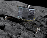 

Grafika 4.
Lądownik Philae na powierzchni komety 67P/CG (wizja artystyczna)

Źródło: http://www.esa.int/Our_Activities/Space_Science/Rosetta/The_Rosetta_lander

